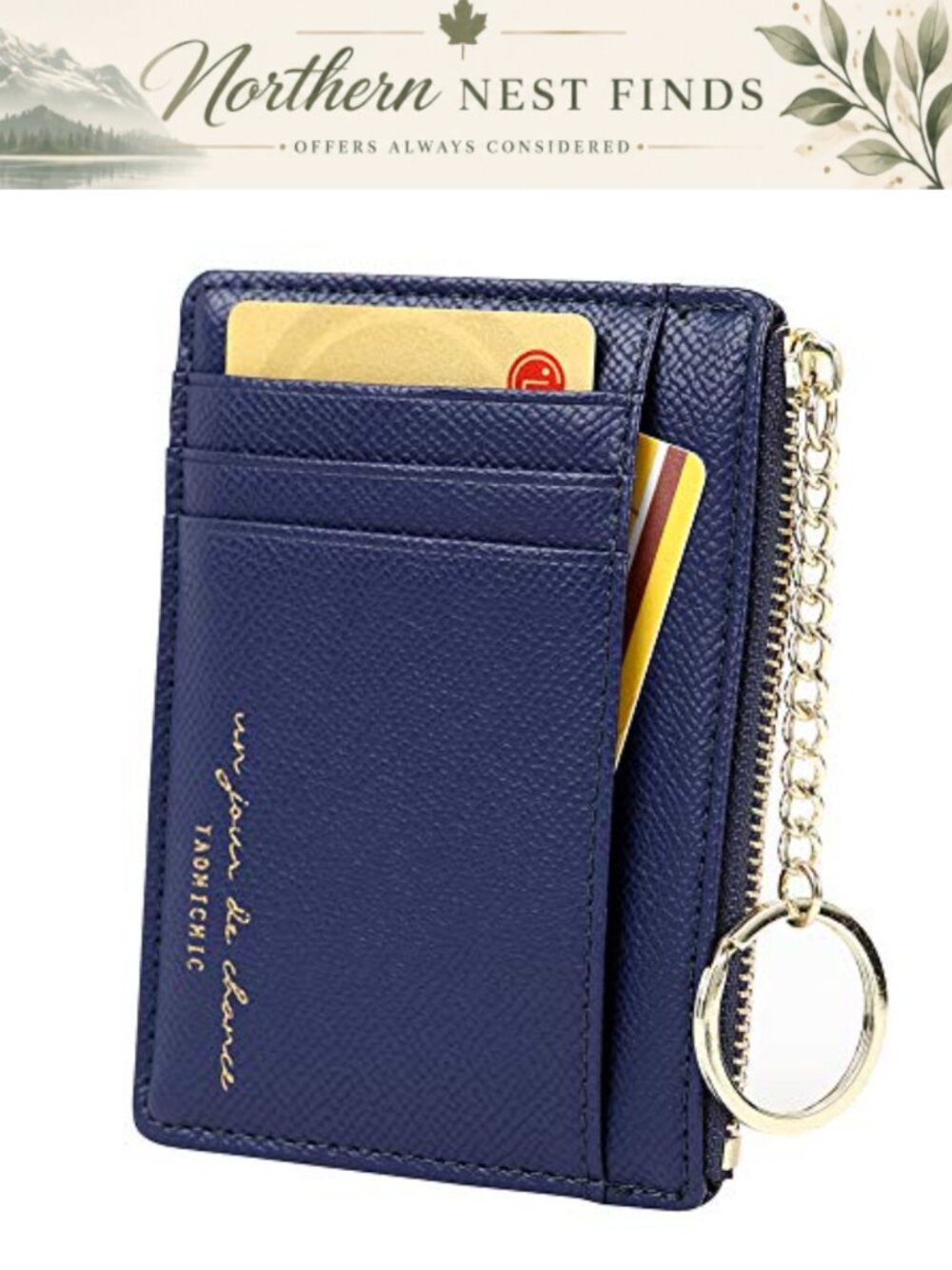 Slim Minimalist 8 Card Holder Zip Coin Purse Keychain Wallet Faux Leather
